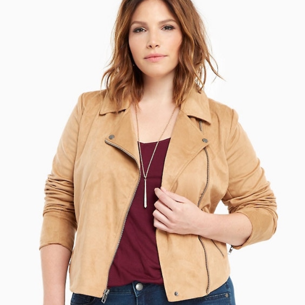 Torrid Faux Suede Moto Jacket in Camel